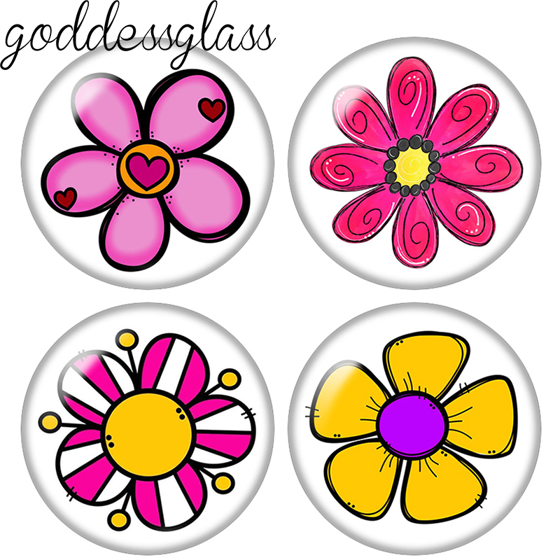 Jewelry Making Drawing - Cartoon drawing Flowers Cute 10pcs 12mm/18mm/20mm/25mm